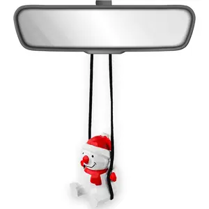 Wooden Swing Snowman  Hanging Ornament - Cute Hand Carved Painted  Snowman Figurine  Mirror Hanging Accessories Decor Gifts