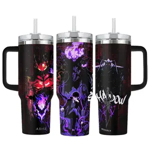 [Sip40 Otaku] Sung Jinwoo Anime Tumbler 20oz/40oz – Solo Leveling Shadow Monarch Stainless Steel Travel Mug, Arise Coffee Cup, Gift for Anime Fans