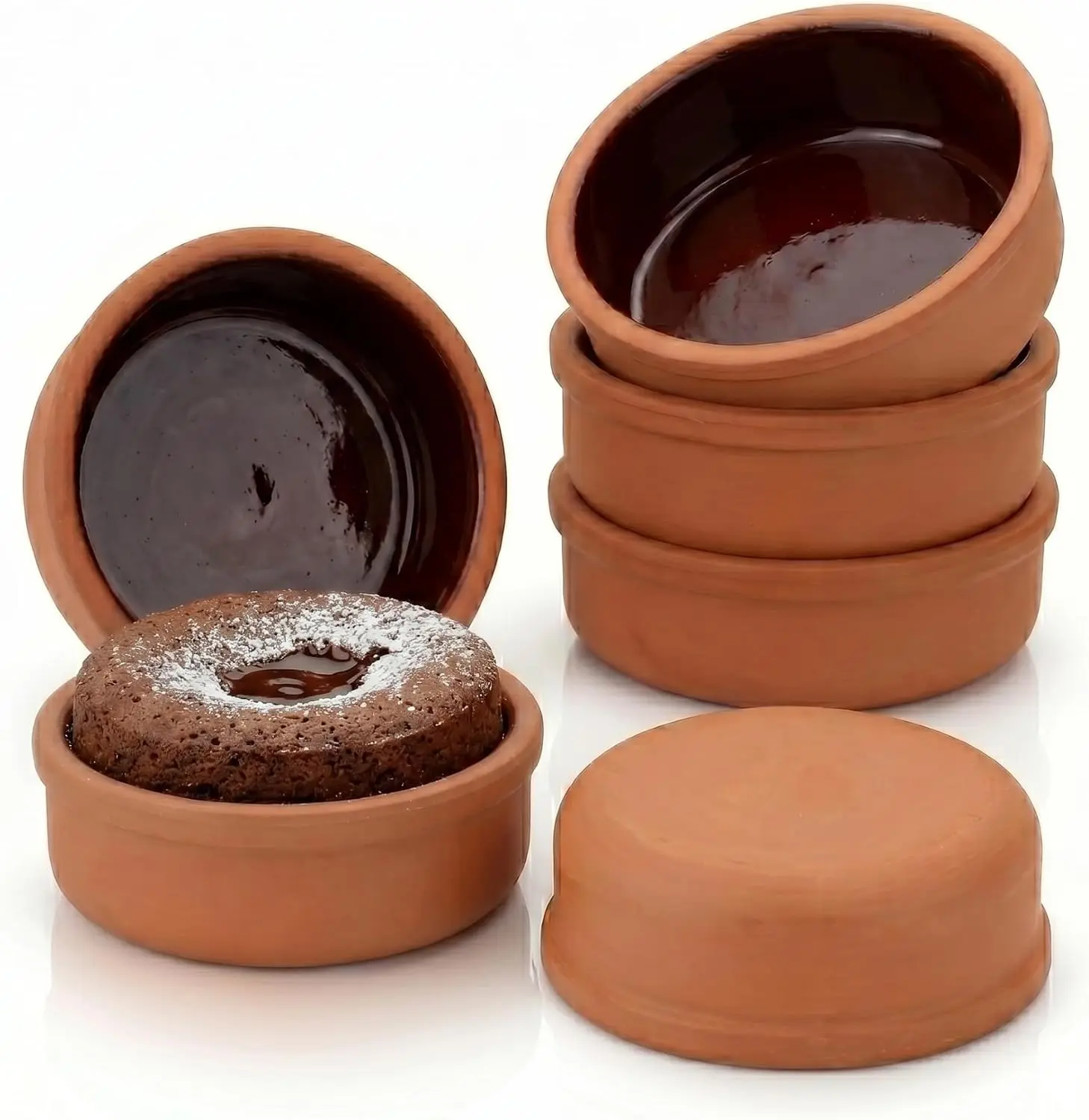 Hakan Hitit Clay Bowl Set of 6, Terracotta 4.5-inch Bowls, 8.5 Oz Glazed Inside Ancient Pottery, Turkish Clay Yogurt Pots, Earthenware for Mexican Dishes, 6 Pcs, 250 cc | Glazed Inside, Ancient Pottery, Turkish Clay Yogurt Pots, Earthenware