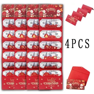 4PCS Christmas Cash Gift Envelope with CartoonGreeting Card-Creative Surprise Money ClipWallet & Uniqu