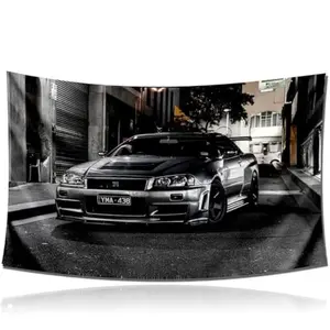 Skyline GTR R34 Tapestry 60x40in Retro Tapestry,Vintage Car Wall Tapestry,Polyester Wall Tapestry Poster Decor,Tapestry for Garage Decor Bedroom Living Room Dorm Wall Decor