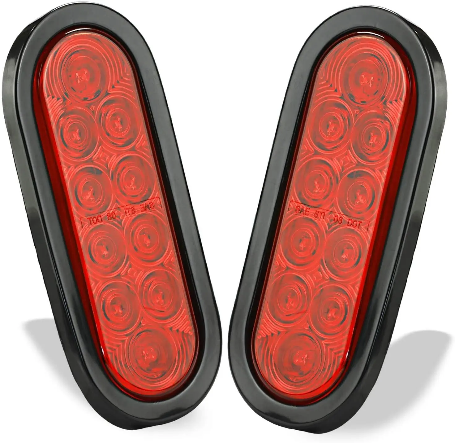 WELLMAX 6-in Oval Trailer Tail Lights, 2-Pack Acrylic Rear Lamps with 10-LEDs, Submersible Kit for Boat, Utility, RV & Jet Ski Trailers, 3-in-1 Stop Turn Tail, DOT Certified, Led Lights, Water Resistant, Rv Trailers