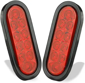 Wellmax 6 inch Oval Trailer Tail Lights, 2PC Red Oval Taillights Kit with 10 Diodes of Bright LED Power, Waterproof Submersible
