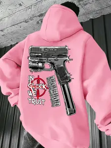 Men's Loose Hoodie with Glock Pattern Print, Hip Hop Casual Pullover for All Seasons, Street Style Comfortable Wear, Graphic Hoodies, Hooded Sweatshirts