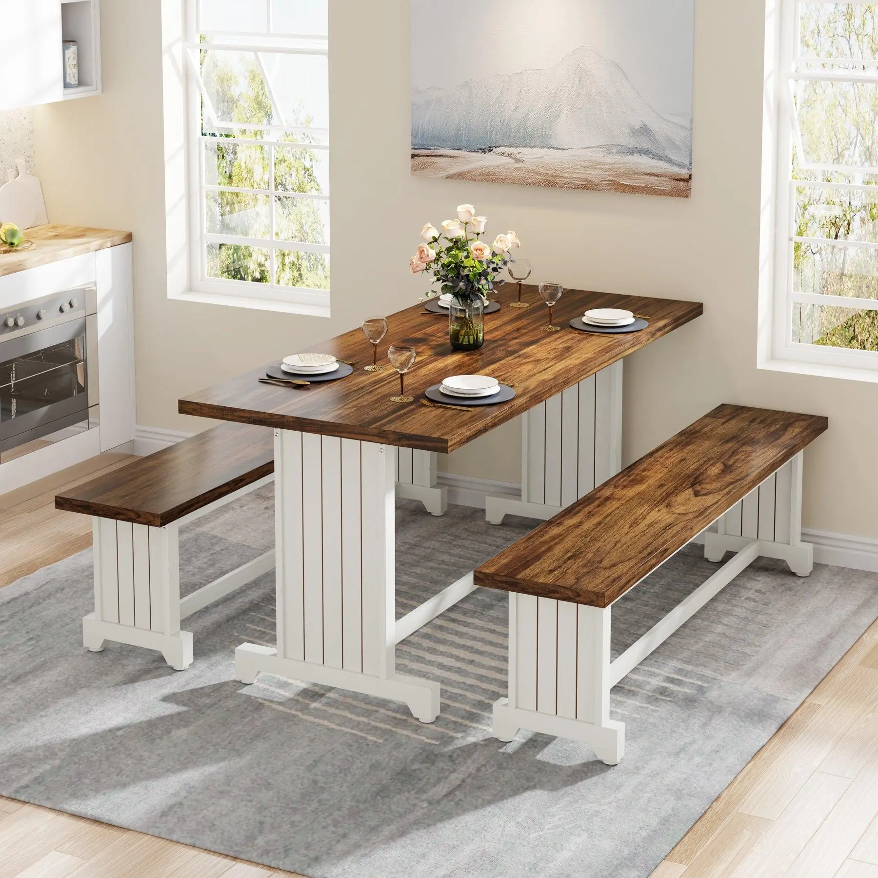 White solid wood table（3-Piece）