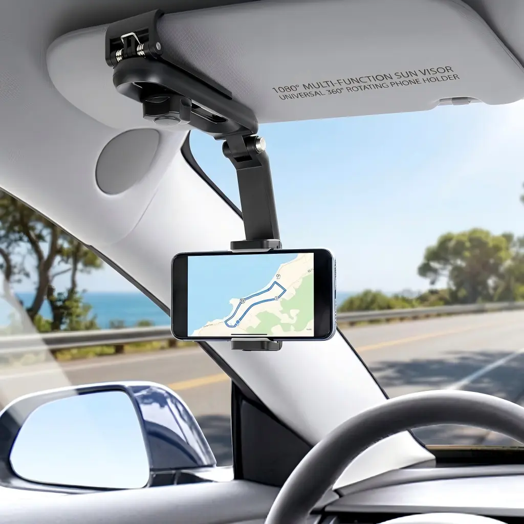 2026 New Upgraded 1080° Multi-function Sun Visor Universal 360 Degree Rotating Phone Holder Suitable for Any Scene Car Holder - Rotatable and Retractable Design,Suitable for driver and co-pilot, Car Phone Holders, Cell Phone Car Mount