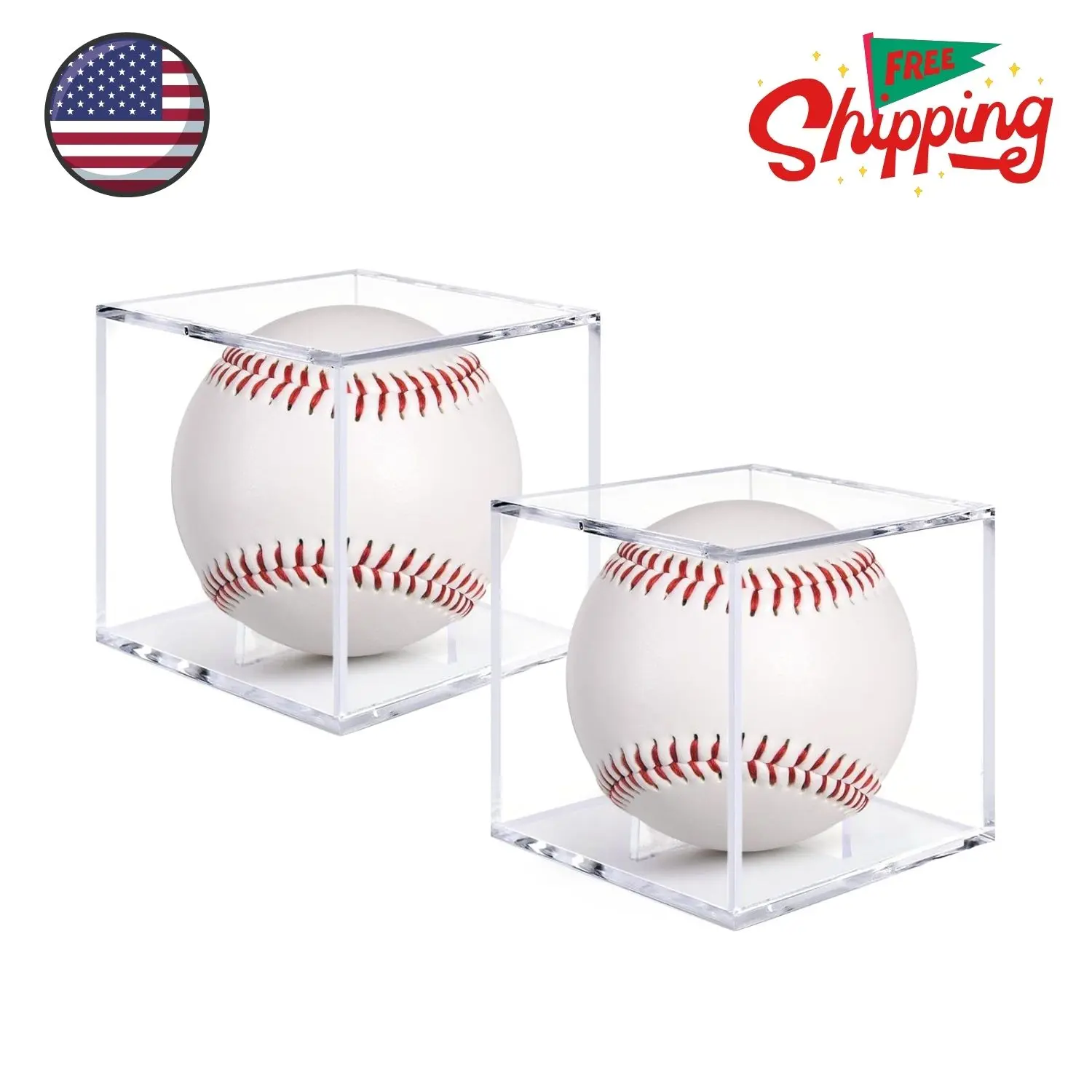 2 Pack UV Protected Acrylic Baseball Holder Display case