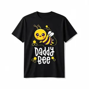 Men's Daddy Bee Graphic T-Shirt - 100% Cotton Black Short Sleeve Shirt with Cute Bee & Daddy Bee Design, Breathable Crew Neck for Father's Day Gifts, Birthday Outfits, Casual & Outdoor Activities - All-Season  double print  Retro  Vintage Metalcore