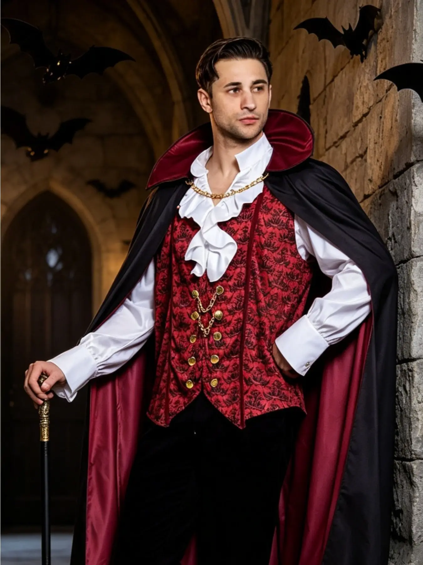 Men Cape And Shirt Costume Set Prince Costume Masquerade Carnival Party Stage Performance Dress Up Outfit