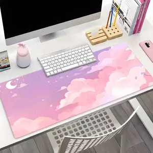 XXL Extended Gaming Mouse Pad, Pink Purple Cloud Moon Starry Sky Pastel Design, Kawaii Dreamy Aesthetic Desk Decor, Non-Slip Rubber Desk Mat with Stitched Lock Edge, Washable Keyboard Pad for PC Gaming & Home Office, Perfect Gift for Kawaii & Pastel Style