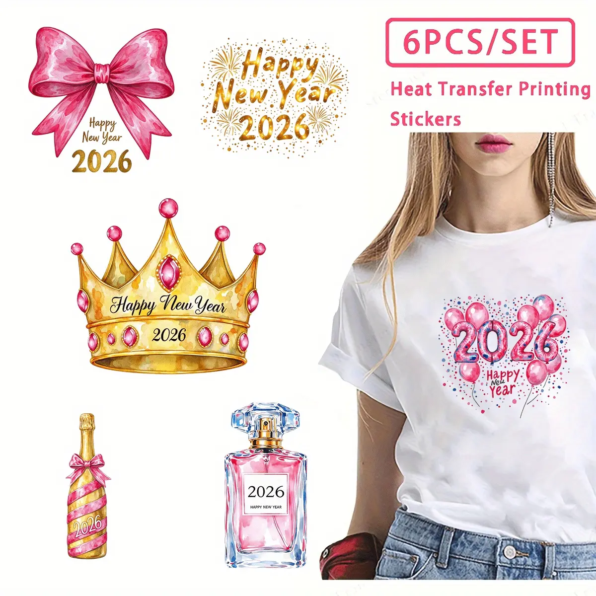 6-Piece Washable & Iron-On Heat Transfer Stickers, Perfect for DIY T-Shirts, Friends Gifts, Long-Lasting Fabric Decals