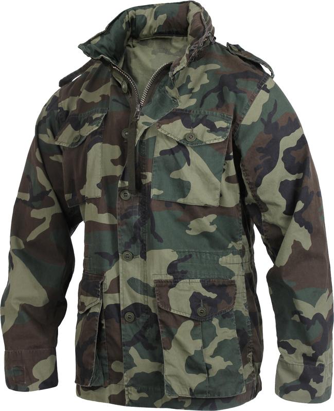 Woodland Camouflage - M-65 Field Jacket, Lighweight Washed Cotton Twill - Fatigue Coat
