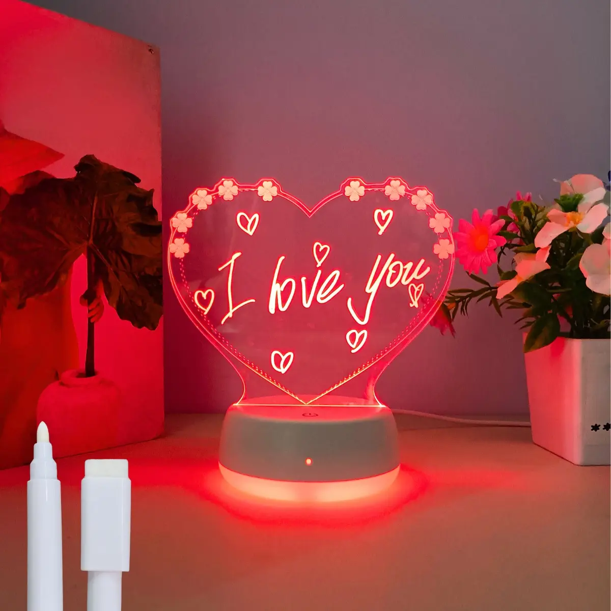 Modern Creative Heart Shaped DIY Night Light Ambient Decoration Lamp, Seven Color Gradient 3D Lamp, USB Powered Touch Base, Ideal Gift for Any Occasion, Ambient Led Lighting