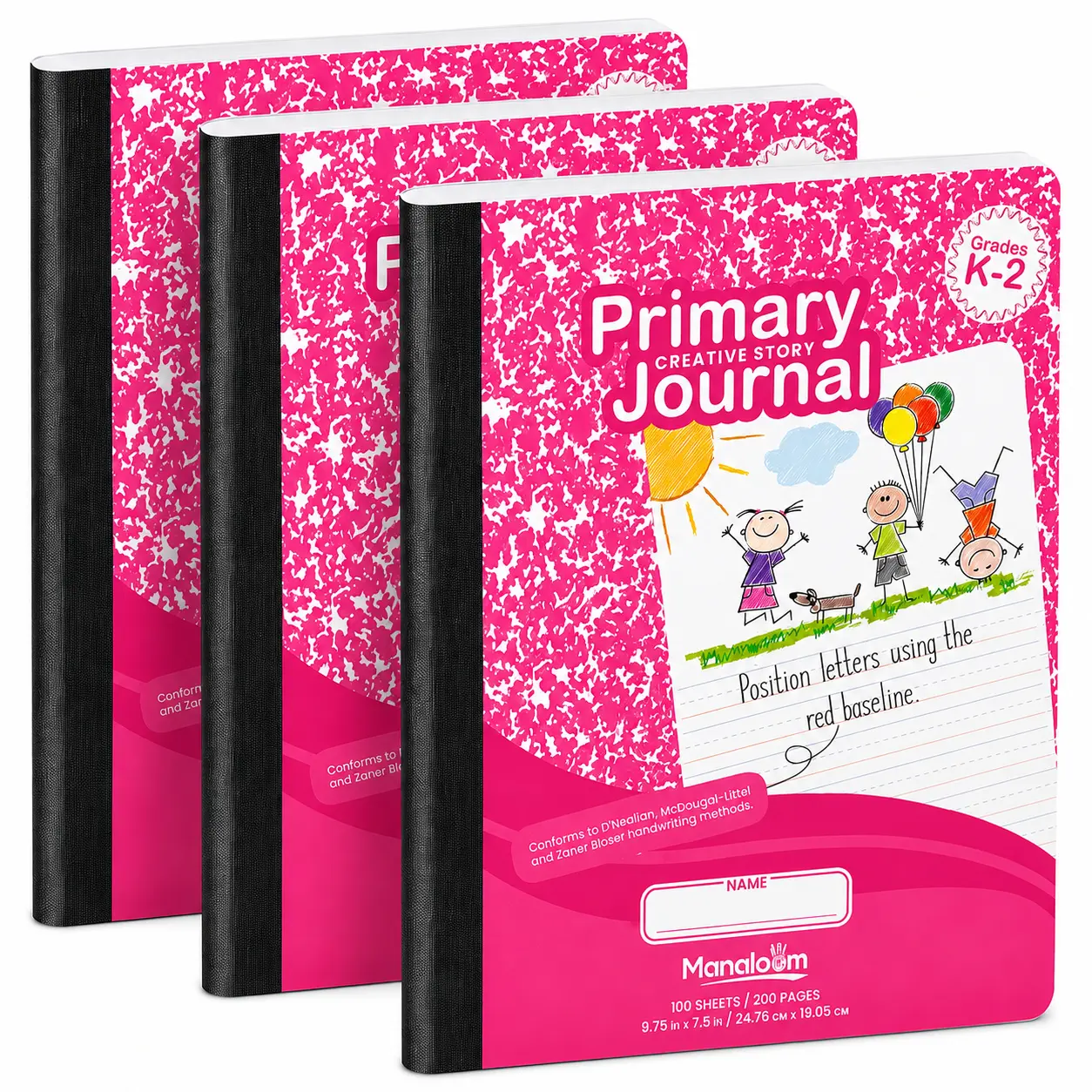 Primary Journal Grades K-2, Preschool, 1st Grade - 3 Pack - Primary Ruled Composition Notebooks for Kids - 9.75″ x 7.50″ - Sturdy Covers - 100 Sheets