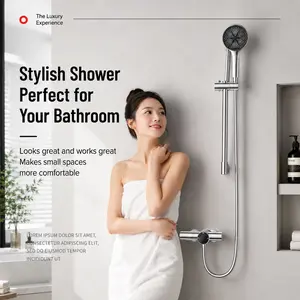 NDND Stainless Steel Minimalist Shower Set Household Bath Fine Copper Bathroom Hot and Cold Shower Set N0086