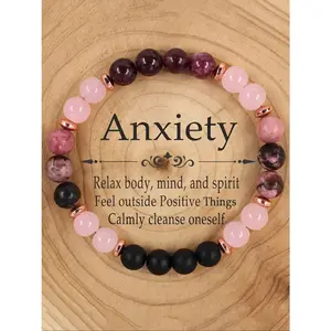 B Natural Garnet Crystal Bracelet for Women, Healing Crystal Beaded Bracelet, Positive Energy Anxiety Relief Jewelry, Lucky Protection Gemstone Bracelet, Boho Stackable Bracelet Set Style, Spiritual Wellness Accessory, Trending Gift for Women Teen Girls