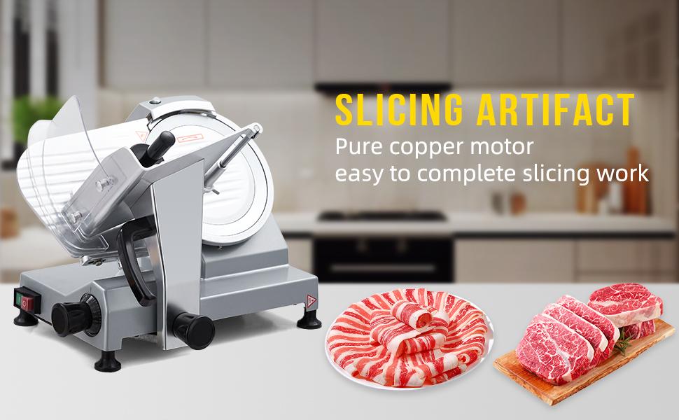 【GARVEE】Commercial Semi-Automatic Electric Deli Meat Slicers with 8, 10, and 12 Inch Blades, Power 180W-370W, Adjustable Thickness, Ideal for Meat, Cheese, Bread, Vegetables, and Fruit, Easy to Clean for Home and Commercial Use