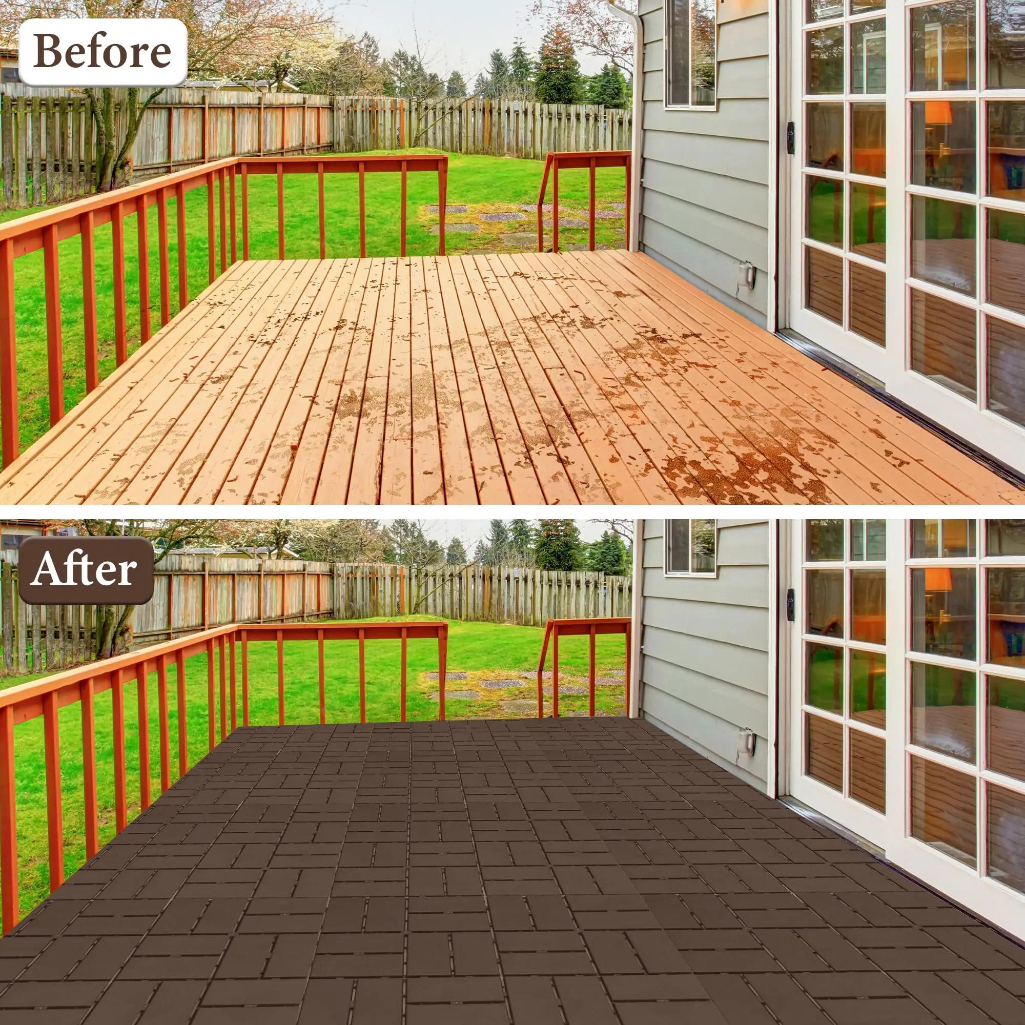 12x12in Plastic Interlocking Deck Tiles Waterproof PVC Outdoor Flooring Pavers for Patio All Weather Outdoor Furniture