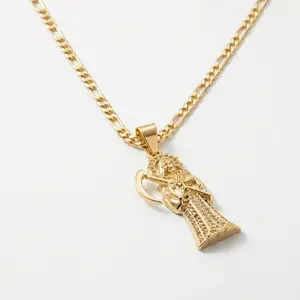 Santa Muerte Necklace With Figaro chain 3,5MM in 20 Inches 14K Gold Plated No Tarnish