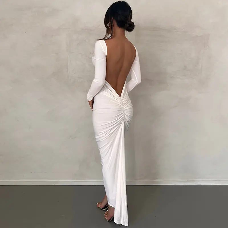 Solid Color Long Sleeve Backless Maxi Dress with Back Ruched Rear for Women  Sexy Casual Elegant Bodycon Silhouette Autumn Winter Vacation Evening  Events Outfit Dresses summerwins - TikTok Shop
