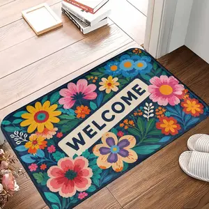 Welcome Floral Doormat  Colorful Bloom Pattern with Vibrant Botanical Design  Non Slip Durable Waterproof Easy Clean Surface  Ideal for Entryway Porch Patio Garden Yard Office Gift Decor