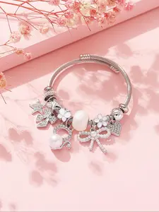 Cute Bow & Star & Flower & Cat Design Bracelet, Rhinestone & Faux Pearl Decor Beaded Bracelet for Women & Girls, Elegant All-match Fashion Accessories for Daily Wear