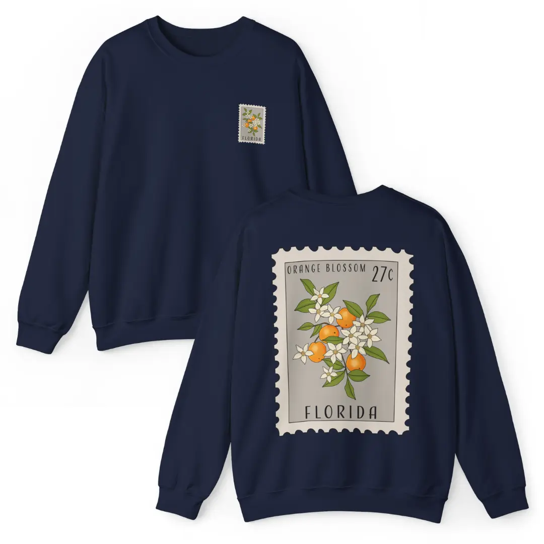 Florida State Stamp Unisex Crewneck Sweatshirt Orange Blossom Florida Sweatshirt