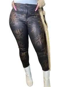 FAUX SNAKESKIN PRINTED VEGAN LEATHER PANTS - BROWN - High Waist Womenswear - Animal Print