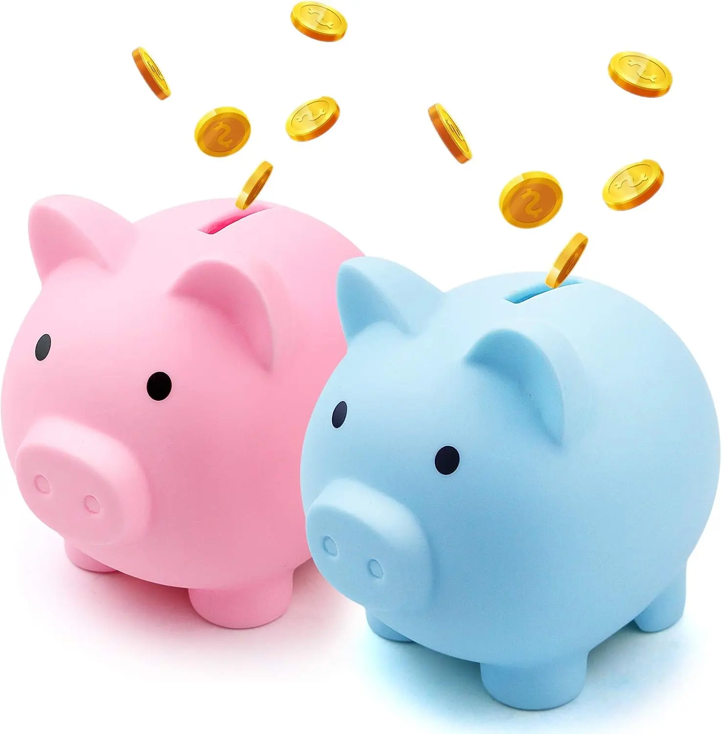 2 Pack Plastic Cute Pig Money Bank,Unbreakable Piggy Saving Money Box Coin Bank for Boys Girls Kids Adults Home Decoration(Blue and Pink)