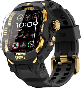DABAOZA Rugged Case with Band Screen Protector Compatible with Apple Watch 49Mm, for Iwatch Ultra 3/2/1,Military Grade Shockproof Bumper and Men'S Tactical Heavy Duty Strap(Black/Gold,49Mm)