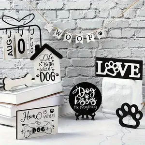 Wooden Dog Lover Decoration Set, Wooden Stand & Ornament Set, Desktop Decoration for Home Party & Festival, Signs