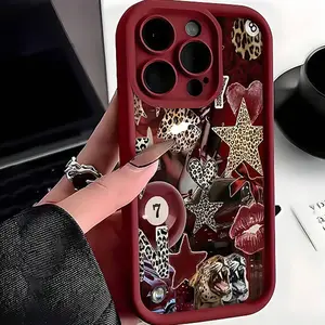 This red leopard print collage case features a shockproof and non-slip TPU full-coverage lens protector for iPhone 17 promax , 16 pro , 15, 14, 13, 12, 11, XS, X, and other Samsung models. It makes a great gift for friends or family.