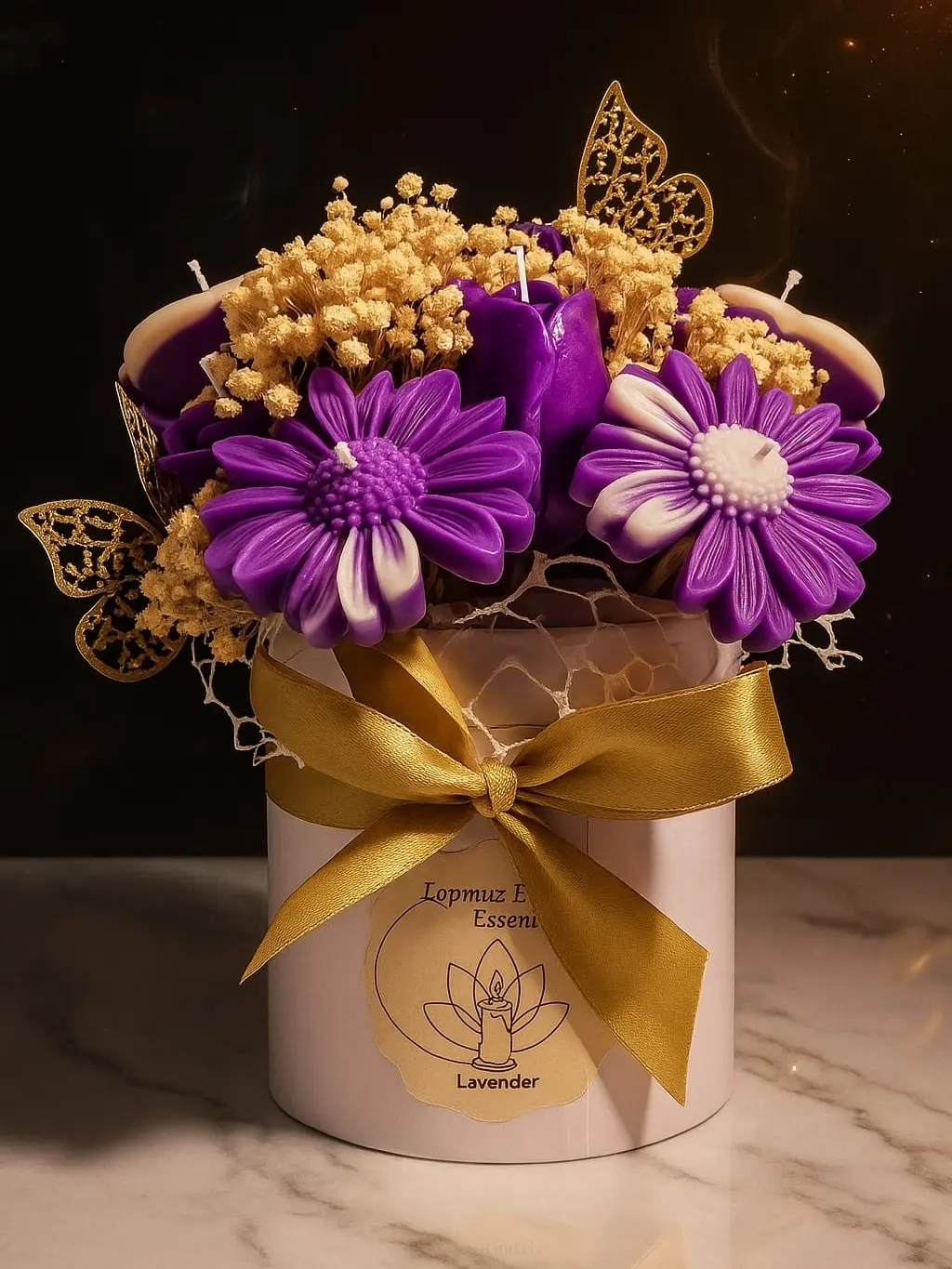 Handmade Lavender Floral Soy Wax Candle Arrangement