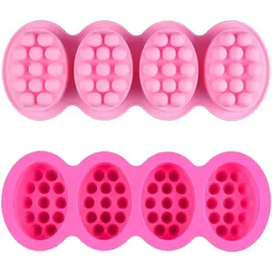 4 Cavity Oval Silicone Soap Mold Cookie Chocolate Cake Mold Tray for DIY Homemade Craft (Pink)