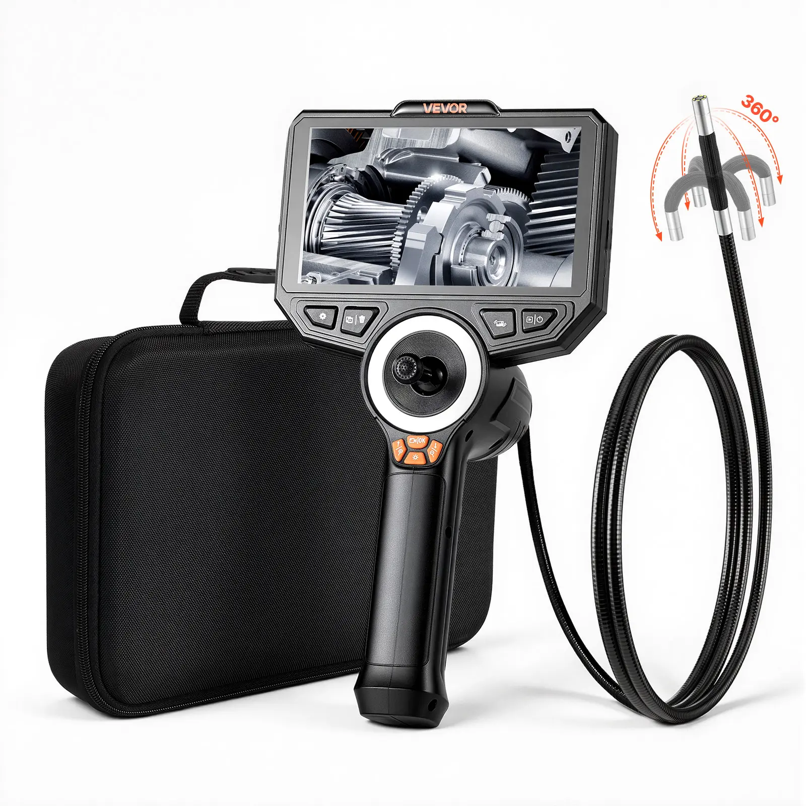 【summerfinds】VEVOR 4-Way Articulating Endoscope with Light, True 1080P HD Industrial Inspection Camera, 360° Articulating Lens, 4.9 ft Flexible Snake Cable, 6 Inches 5-Level Focus Zoom, Batteries Included, for Wall Automotive Inspections, Waterproof