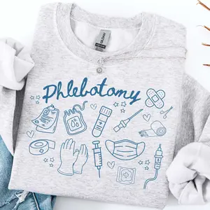 Phlebotomy Sweatshirt, Gift for Phlebotomy Tech, CPT Crewneck Phlebotomist, Pullover PHLEB Apparel Blood Bank Womenswear Grey