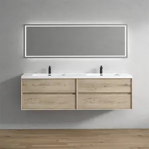 SLIM 84" Double Sink Modern Floating Vanity with Reinforced Acrylic Top - Cabinet Assembled