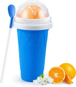 slushie maker cup,slushie Maker Magic Squeeze Cup, Double Layer Squeeze Slushie Maker Cup With  Spoon and Straw  Ideal for Slushies and Smoothies Quck Frozen Magic Slushy Cup Kitchen Reusable Silicone Utensils