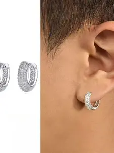 Neymar Style Full Diamond Silver Color Stud Earrings, Men's Luxury Ear Cuffs, Women's Hip Hop Street Jewelry, Trendy Fashion Accessories