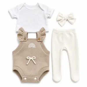 【Not Included Doll】Babeside Reborn Doll Clothes 4PC Knit Set for 17-22 Inch Reborn Baby Dolls Rainbow Romper Outfit with Footed Pants Bow