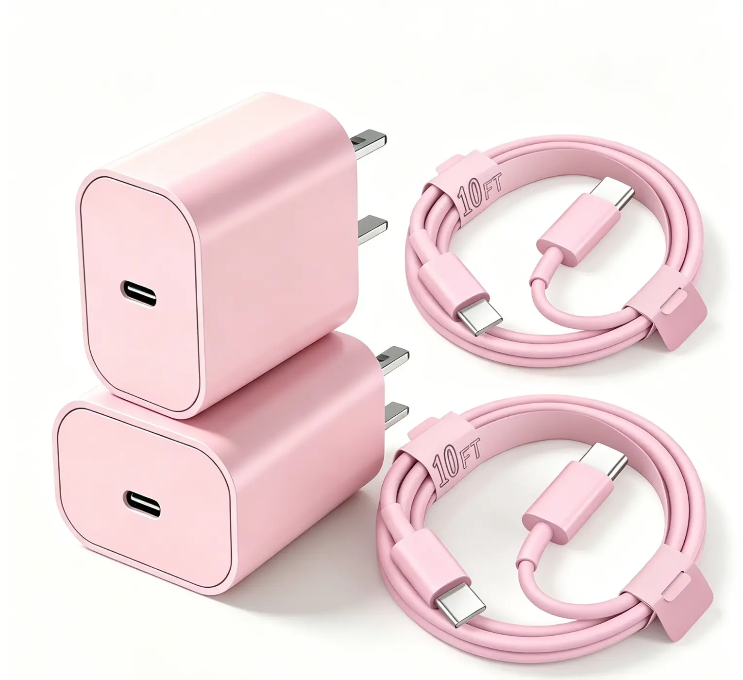 iPhone 17 16 15 Charger Fast Charging 10FT - 20W USB C Charger Block with 10FT Type C to C Cable Compatible with iPhone 17/17 Pro/17 Pro Max/Air/16/16e/15, iPad Pro, iPad Air(2-Pack,Pink)