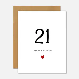 21st Birthday Card - Milestone Birthday Handwriting Red Heart