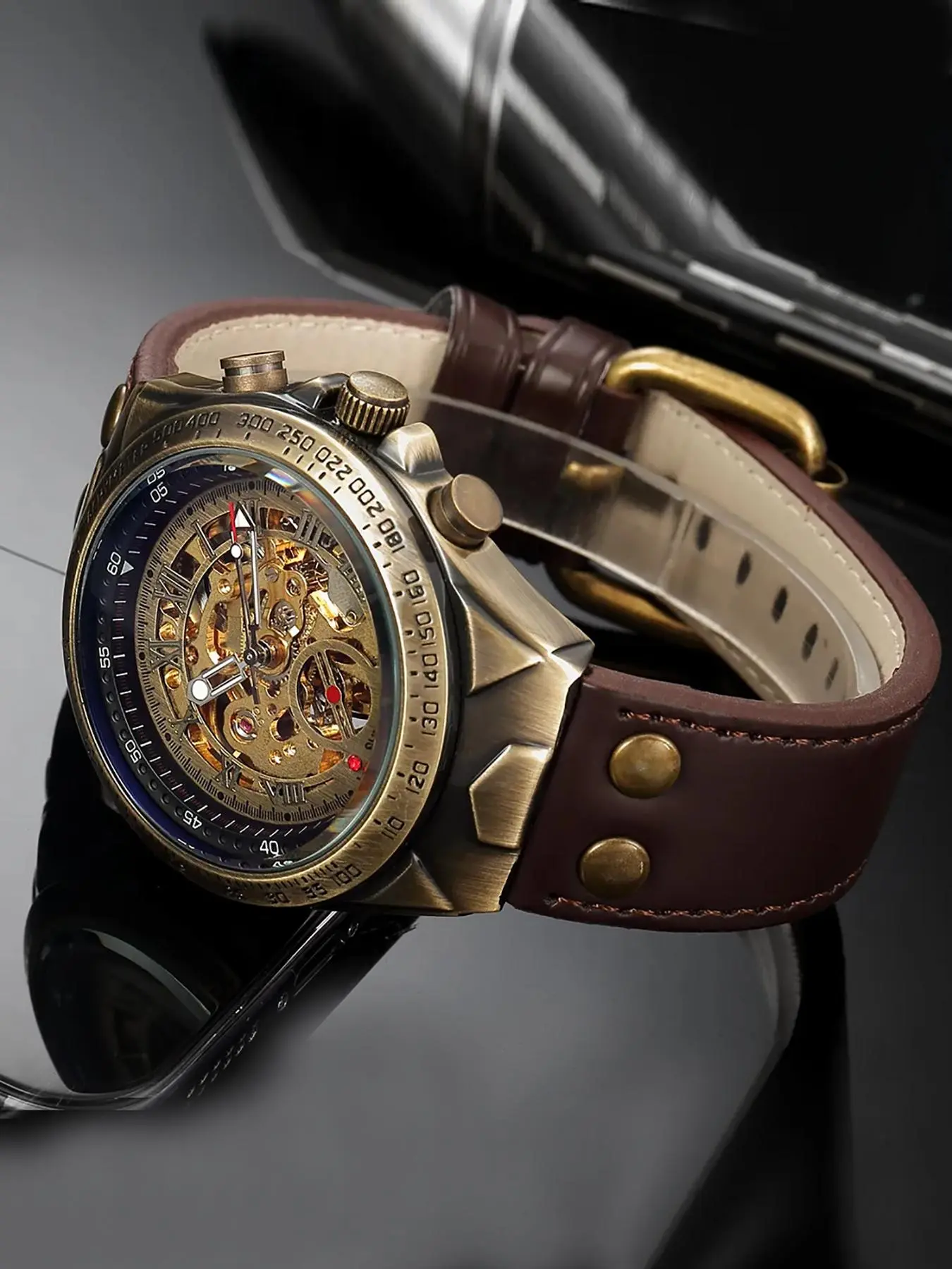 Men's Vintage Automatic Mechanical Watch, Fashionable Stylish Watch, Fashion Luminous Hands Watch for Party, Daily Clothing Decor, Watch for Birthday Gift with Box, Mechanical Style Watches