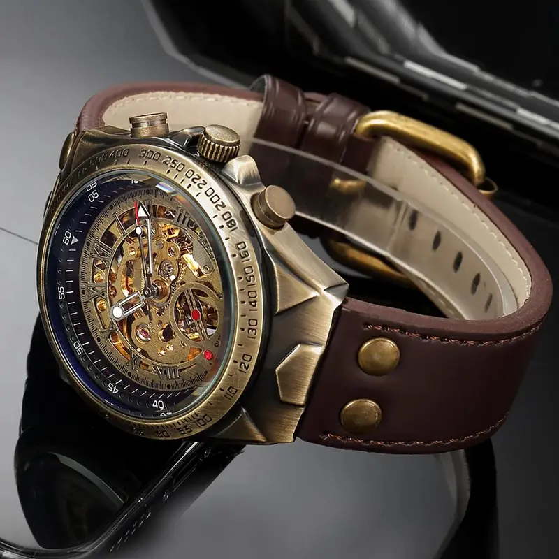 Men's Vintage Automatic Mechanical Watch, Fashion Luminous Hands Analog Watch for Party, Daily Clothing Decor, Watch for Birthday Gift with Box, Mechanical Style Watches