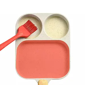 Egg P An, 3-Section Non-Stick Design, 39x19x9cm, Pancake Cooking Pan, Heat Resistant Handle Pan, Included Spatula & Brush, Cooking Omelettes, Pancakes, Bacon