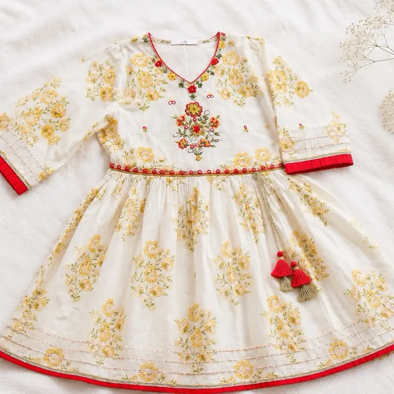 Girls 2pc Cotton Set with Gharara Pant