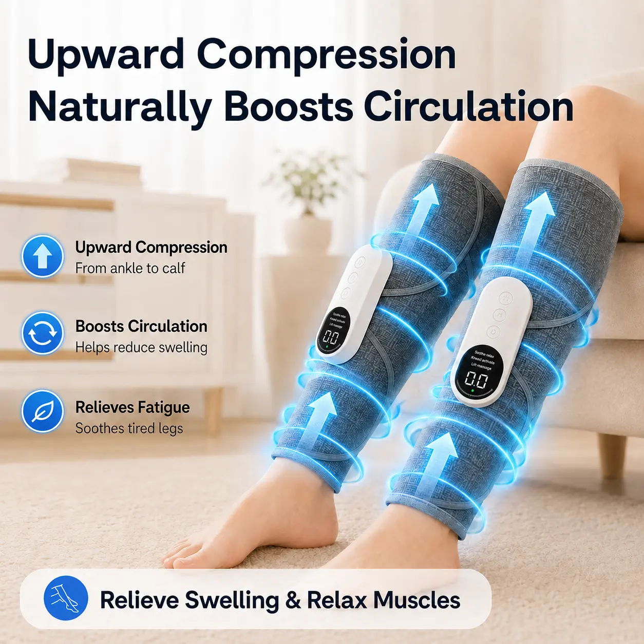 Upward compression calf massager relaxation illustration