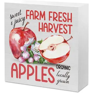 Apple Kitchen Decor Apple Decorations for Home Farmhouse Office Bathroom Shelf Classroom Wooden Sign Desk Decor 5x5 inch