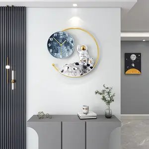 Space Theme Wall Clock, Astronaut Moon Wall Clock, 15 Inch Modern Silent Clock for Kids Room Nursery Living Room Bedroom Kitchen Decor, for Children Boys and Girls Gift