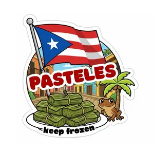 Puerto Rican Pasteles Packaging Stickers 2.5x3 with Flag and Pasteles Design Keep Frozen